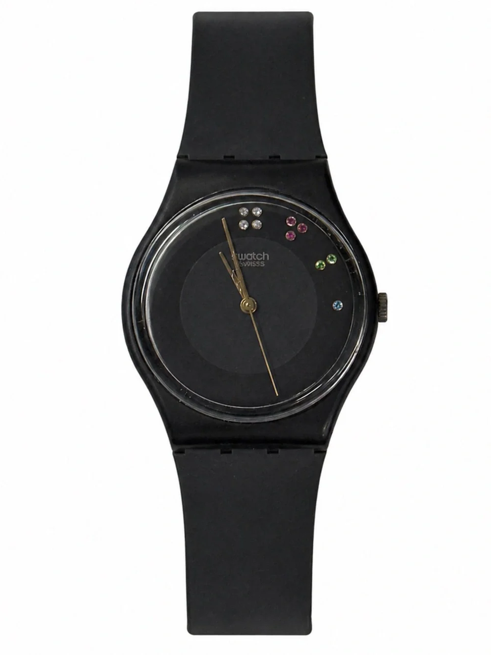 Vintage 1985 Swatch Sir Limelight Christmas Special LE GB106 Black Band Watch